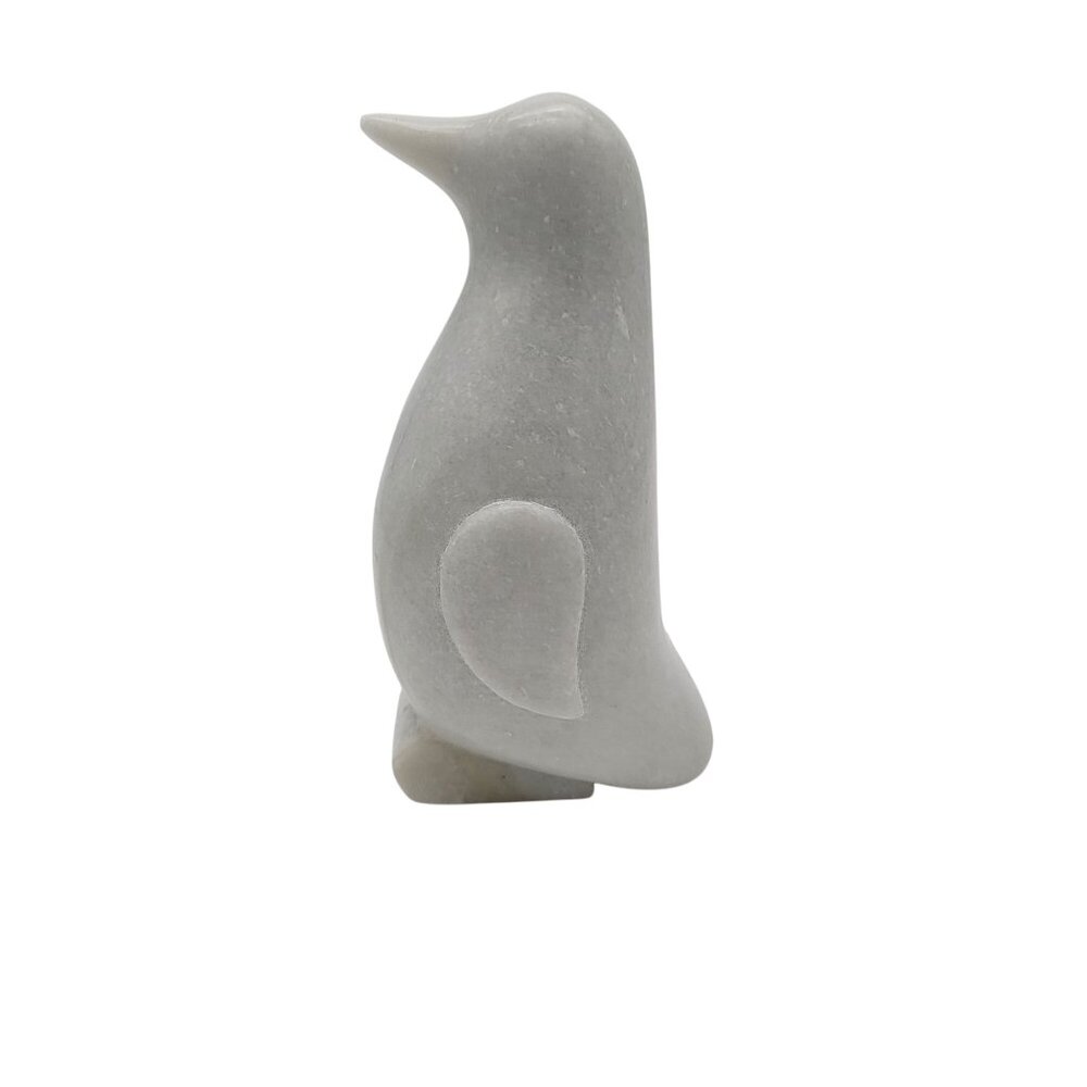 Carved White Marble Penguin Sculpture 8" Tall